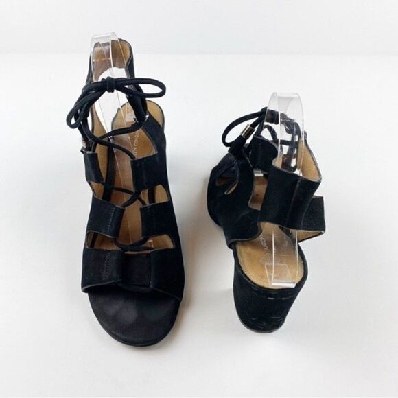 Antonio Melani Jessay Black Suede Leather Lace Up Block Heel Sandals Size 9.5 - Picture 4 of 14
